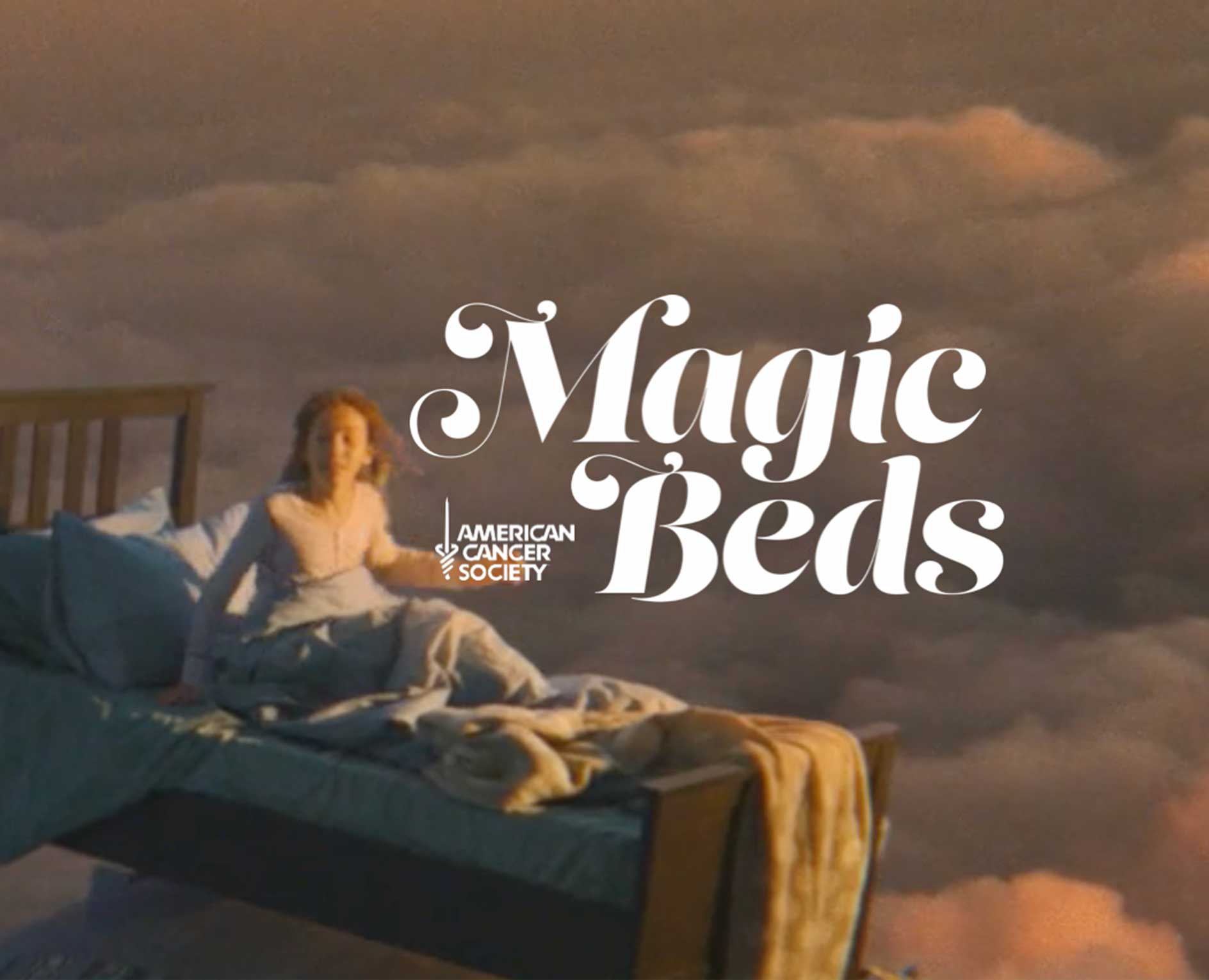 American Cancer Society TV commercial film pitch treatment featuring a magical bed soaring through the sky to symbolize hope and care