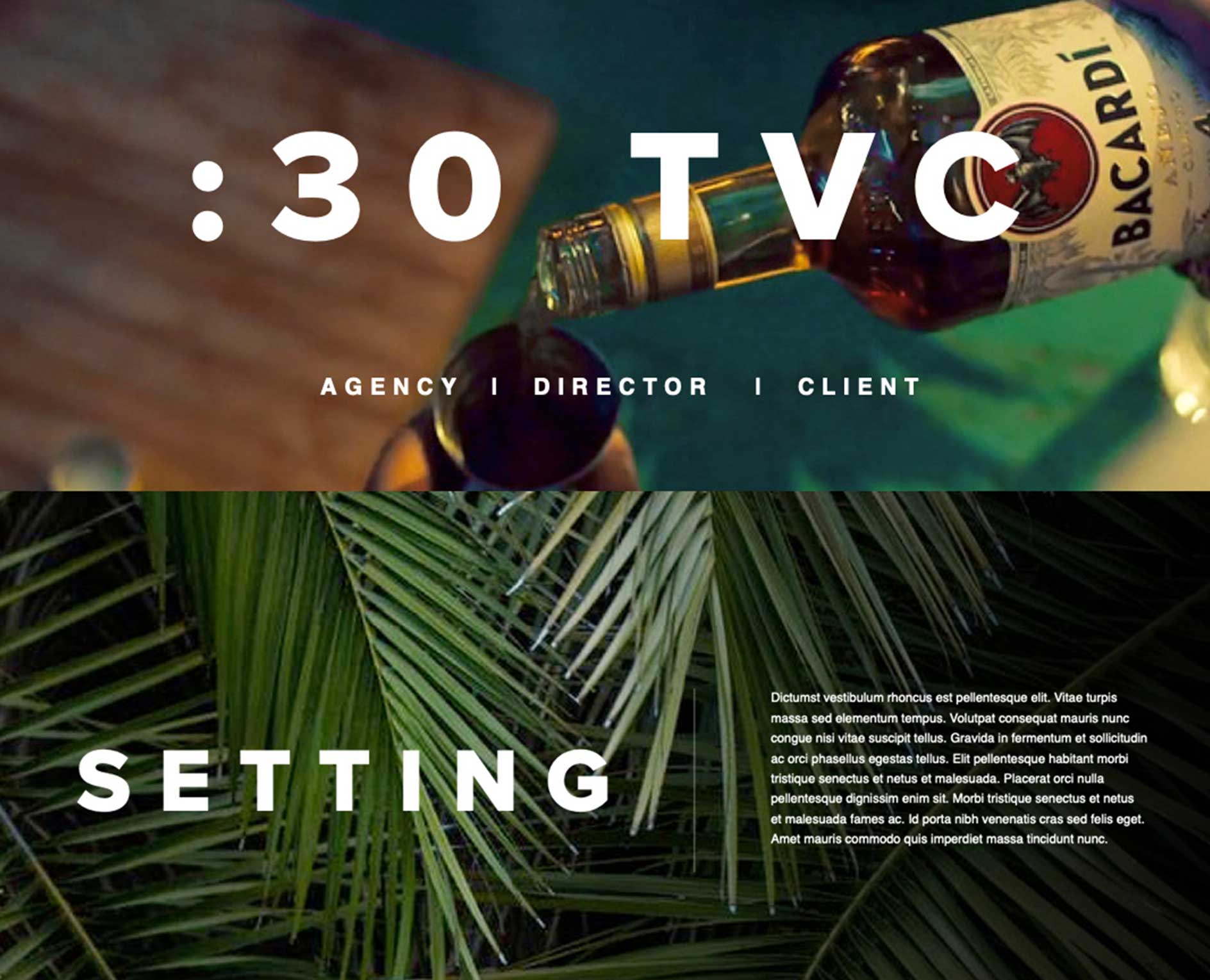 Bacardi TV commercial director treatment pitch deck showcasing a vibrant summer night, music, dancing, food, and Caribbean atmosphere