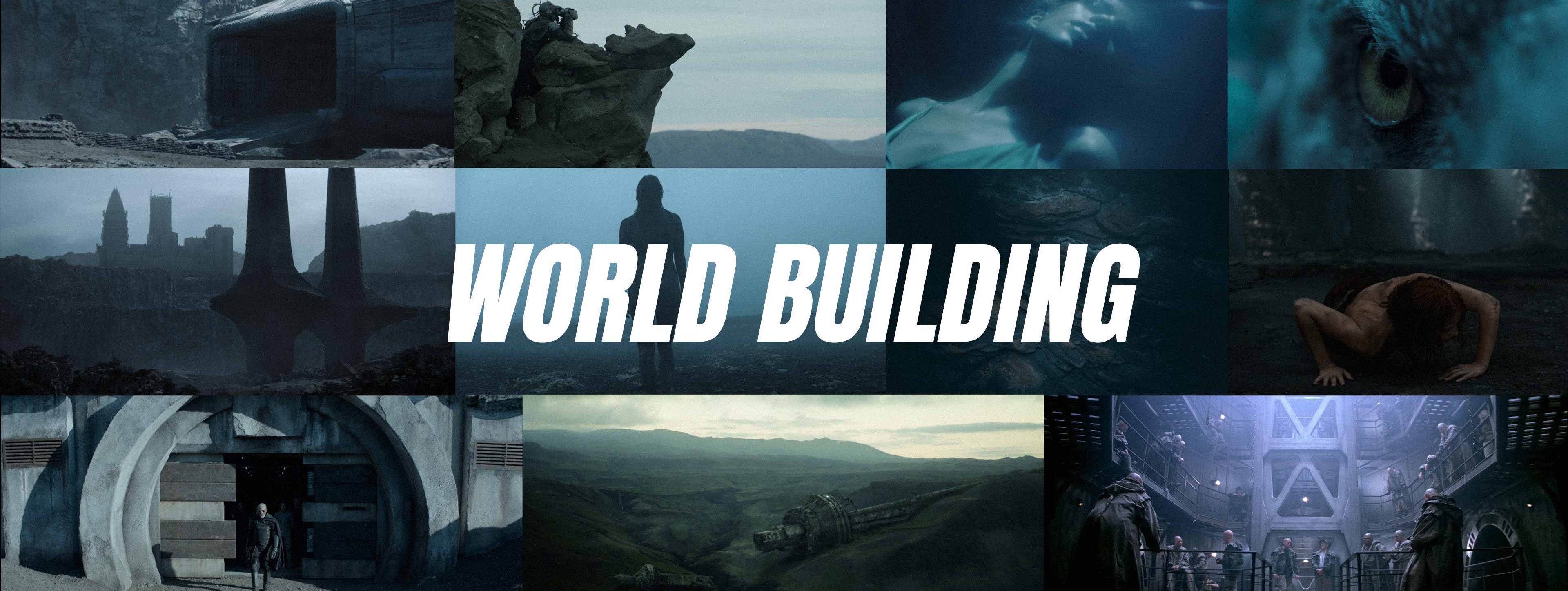 World-Building Visual Research for Film Pitch Decks World-building visual research collage showing cinematic tone, environments, locations, atmosphere, and story world references used in film pitch decks and director treatments